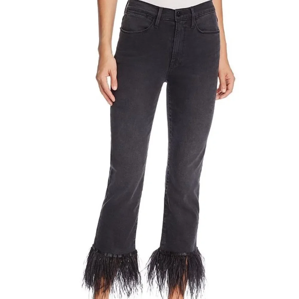 Frame Denim Le High Straight Black Feather Hem Jeans In Ludlow Sz 26 - Picture 1 of 13